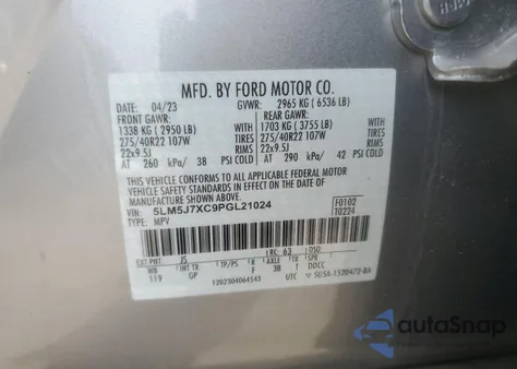 2023 Lincoln Aviator Reserve z USA, uszkodzony, nr VIN 5LM5J7XC9PGL21024